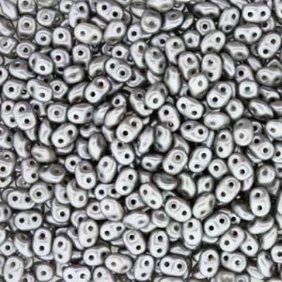 DU0525028-TB Pastel Light Grey/Silver SuperDuo Two Hole Czech Seed Beads Tube - Goody Beads