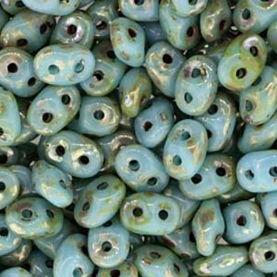 DU0563030-43400 Turquoise Blue Picasso SuperDuo Two Hole Czech Seed Beads Tube - Goody Beads