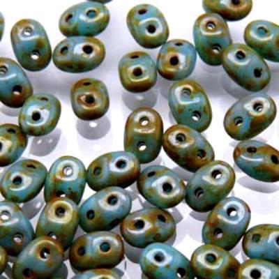 DU0563030-86805 Turquoise Blue Travertin Dark SuperDuo Two Hole Czech Seed Beads Tube - Goody Beads