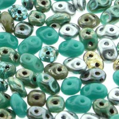 DU05MIX105 African Turquoise SuperDuo Two Hole Czech Seed Beads Tube - Goody Beads