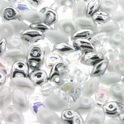 DU05MIX131 White Wedding SuperDuo Two Hole Czech Seed Beads Tube