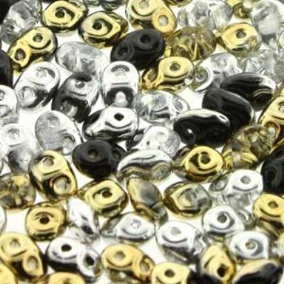 DU05MIX156 Silver & Gold SuperDuo Two Hole Czech Seed Beads Tube - Goody Beads