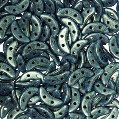 10mm Metallic Suede Light Green 2-Hole Crescent CzechMates Czech Glass Beads - Goody Beads