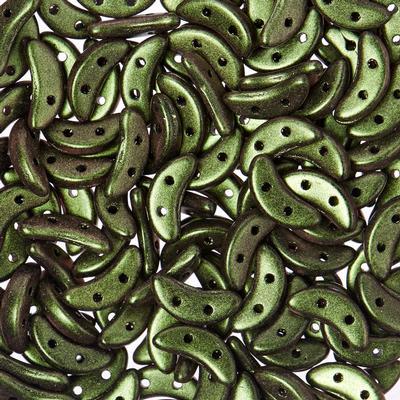 10mm Polychrome Olive Mauve 2-Hole Crescent CzechMates Czech Glass Beads - Goody Beads