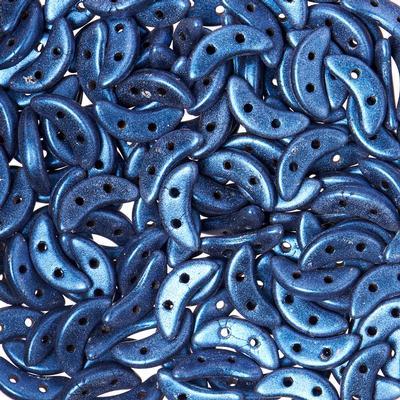 10mm Metallic Suede Blue 2-Hole Crescent CzechMates Czech Glass Beads - Goody Beads