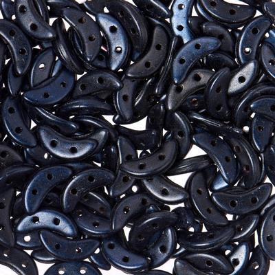 10mm Metallic Suede Dark Blue 2-Hole Crescent CzechMates Czech Glass Beads - Goody Beads