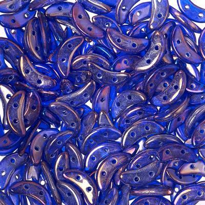 10mm Luster Iris Cobalt 2-Hole Crescent CzechMates Czech Glass Beads - Goody Beads