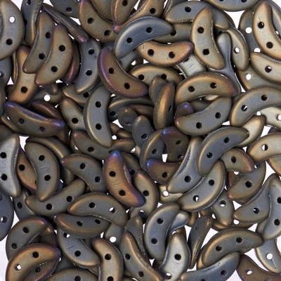 10mm Matte Iris Brown 2-Hole Crescent CzechMates Czech Glass Beads - Goody Beads