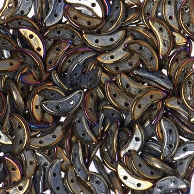 10mm Iris Brown 2-Hole Crescent CzechMates Czech Glass Beads - Goody Beads