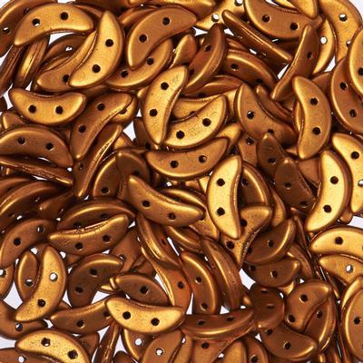 10mm Matte Metallic Antique Gold 2-Hole Crescent CzechMates Czech Glass Beads - Goody Beads