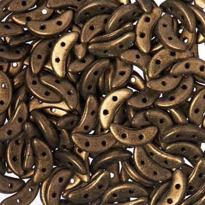 10mm Metallic Suede Gold 2-Hole Crescent CzechMates Czech Glass Beads - Goody Beads