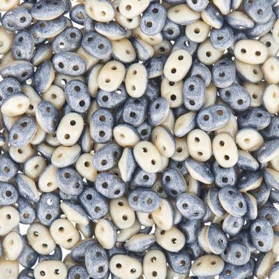 DU0533413-84400 Navy/Ivory Matte Luster SuperDuo Duets Two Hole Czech Seed Beads Tube