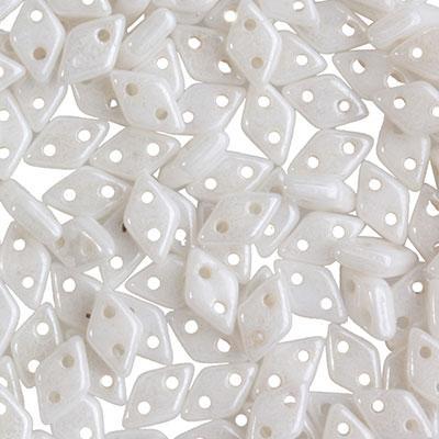 4x6mm Luster Opaque White 2-Hole Diamond CzechMates Glass Beads - Goody Beads