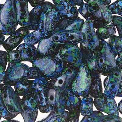 PD8523980-24404 Jet-Blue Confetti Paisley Duo Two Hole Czech Seed Beads Tube - Goody Beads