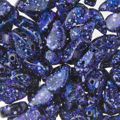 PD8523980-24406 Jet-Indigo Confetti Paisley Duo Two Hole Czech Seed Beads Tube - Goody Beads