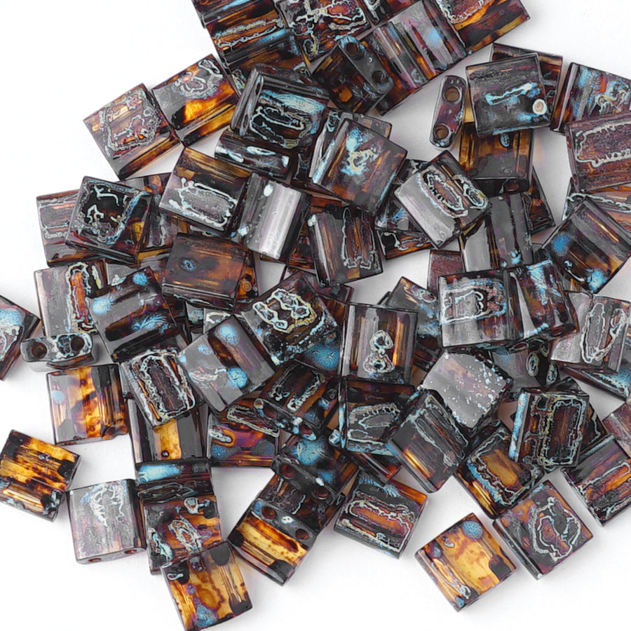 TL4502-TB Picasso Dark Amber Transparent Miyuki Tila Beads Tube - Goody Beads