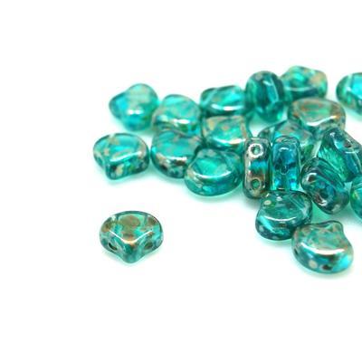 Aquamarine Rembrandt Matubo Ginkgo Two Hole Czech Seed Beads Tube - Goody Beads