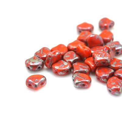 Opaque Light Red Rembrandt Matubo Ginkgo Two Hole Czech Seed Beads Tube - Goody Beads