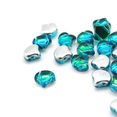 Backlit Aquamarine Matubo Ginkgo Two Hole Czech Seed Beads Tube - Goody Beads