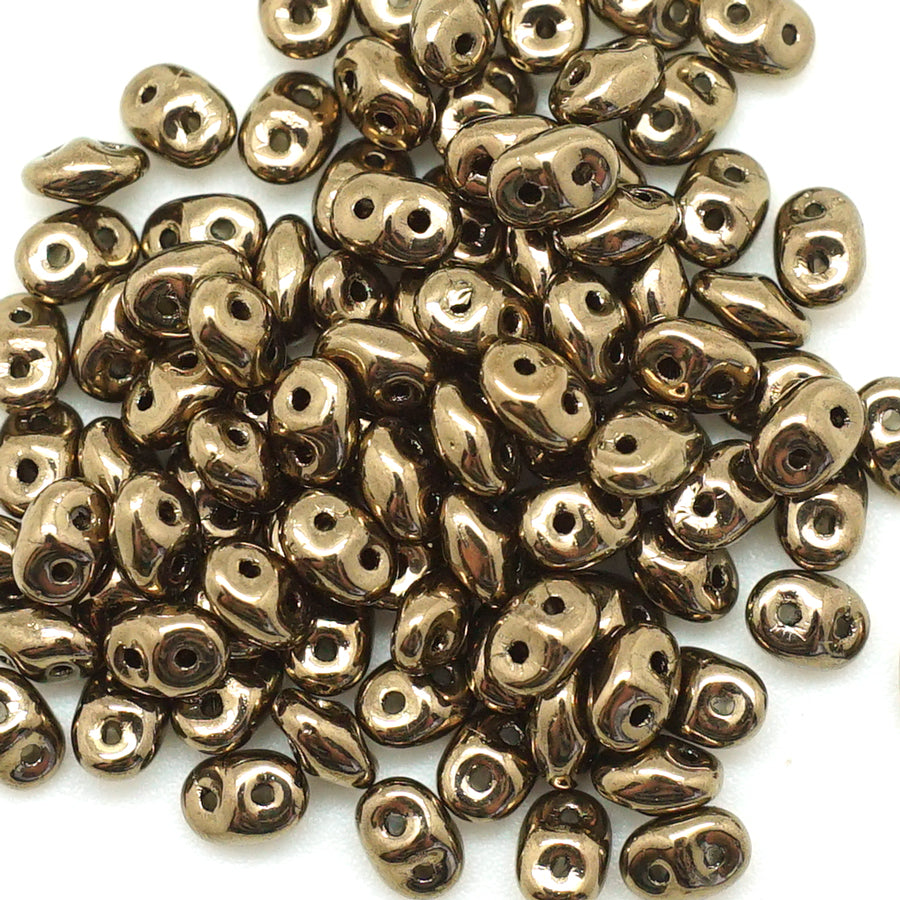 DU0523980-90215 Jet Gold Bronze SuperDuo Two Hole Czech Seed Beads Tube