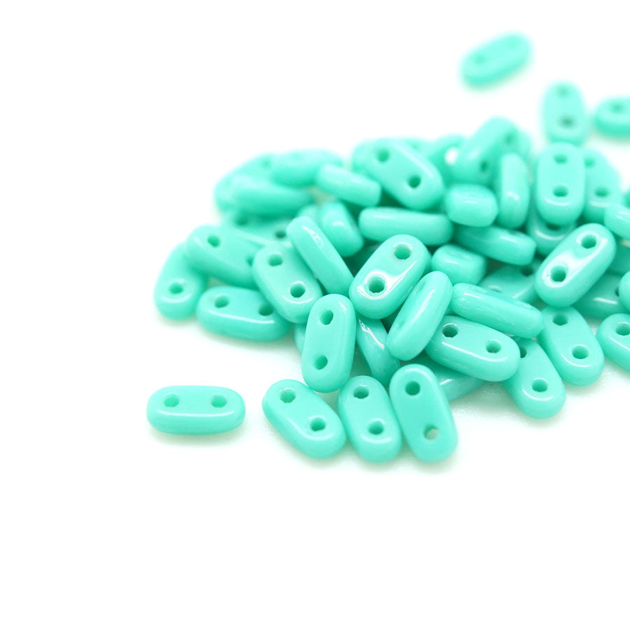 6mm Turquoise Two Hole Bar Czech Beads by CzechMates - Goody Beads