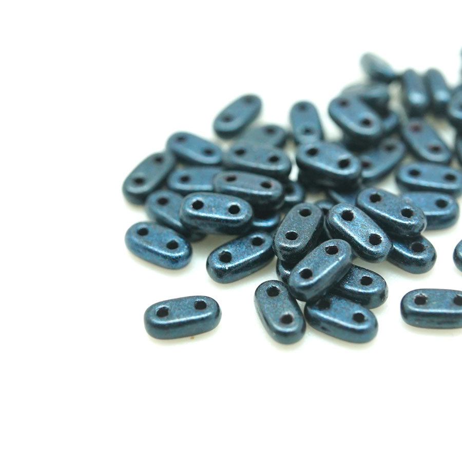 6mm Metallic Suede Dark Blue Two Hole Bar Czech Beads by CzechMates - Goody Beads