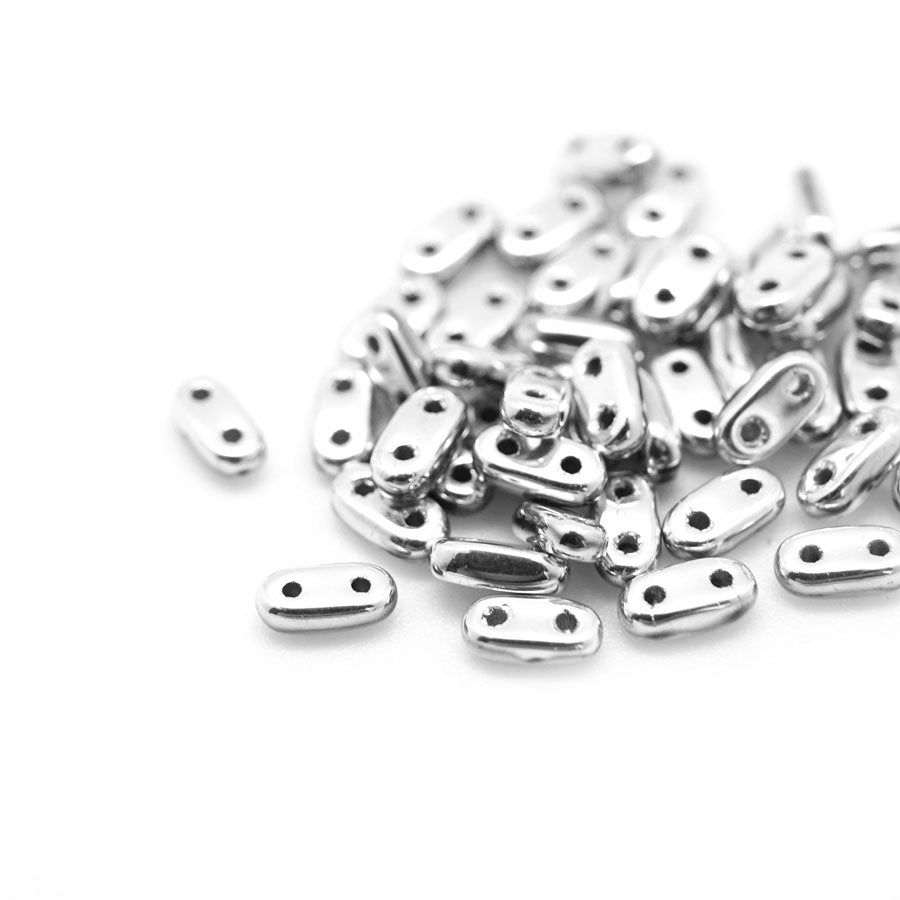 6mm SilverTwo Hole Bar Czech Beads by CzechMates - Goody Beads