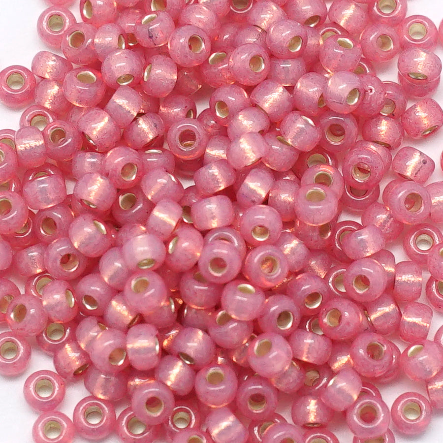 8-9645 Dyed Dark Rose Silver Lined Alabaster  8/0 Seed Beads Tube - Goody Beads