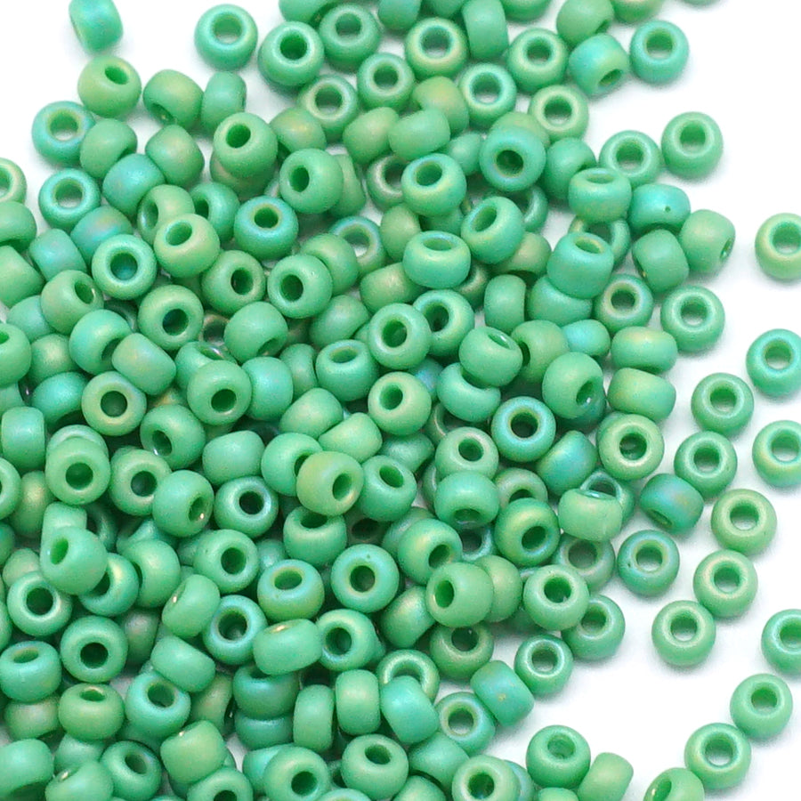 8-9411FR Matte Opaque Green AB 8/0 Seed Beads Tube - Goody Beads