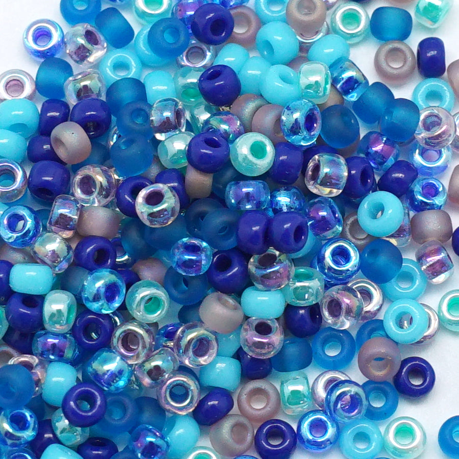 8-9MIX11 Caribbean Blue Mix 8/0 Seed Beads Tube - Goody Beads