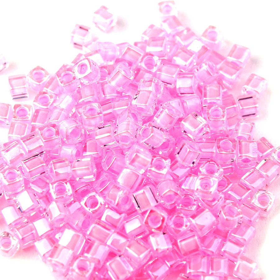 SB18-207 Pink Lined Crystal 1.8mm Miyuki Cube Seed Beads Tube - Goody Beads