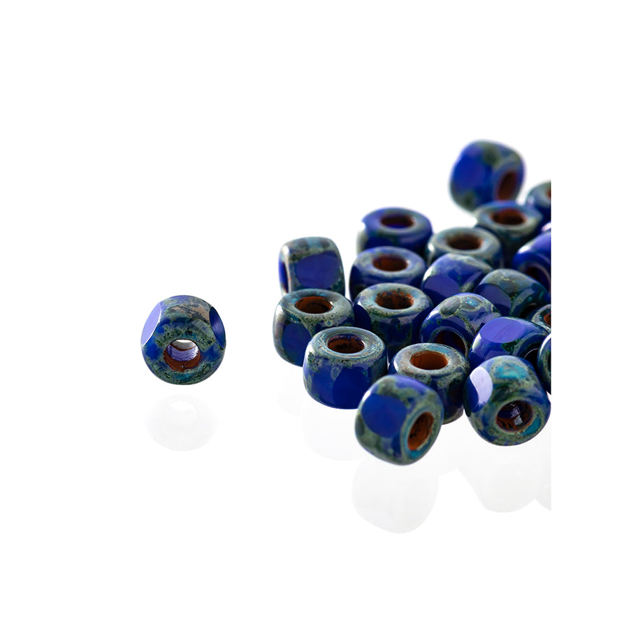 Matubo 3 Cut 6/0 Czech Glass Seed Beads in Opaque Blue Picasso 393-06-T3305 - 1 Tube - Goody Beads