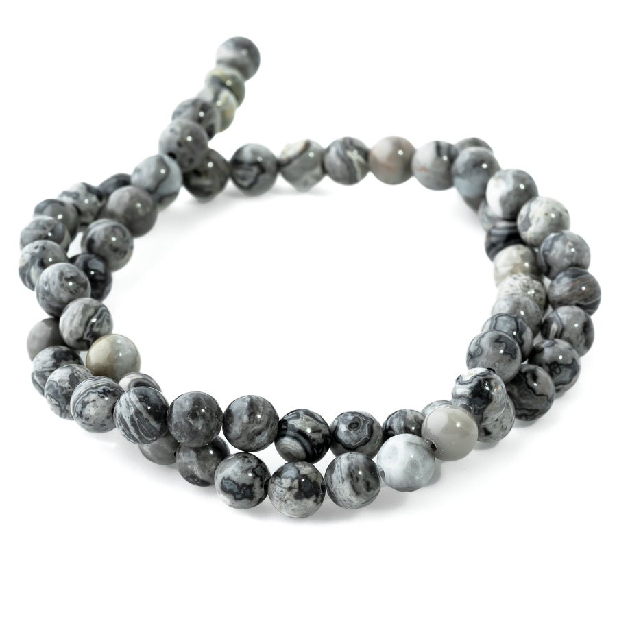 Silver Crazy Lace Agate 6mm Round - 15-16 Inch