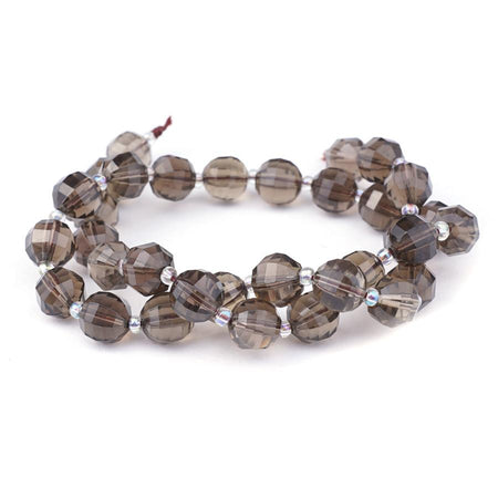 Smoky Quartz 10mm Round Step Cut - 15-16 Inch