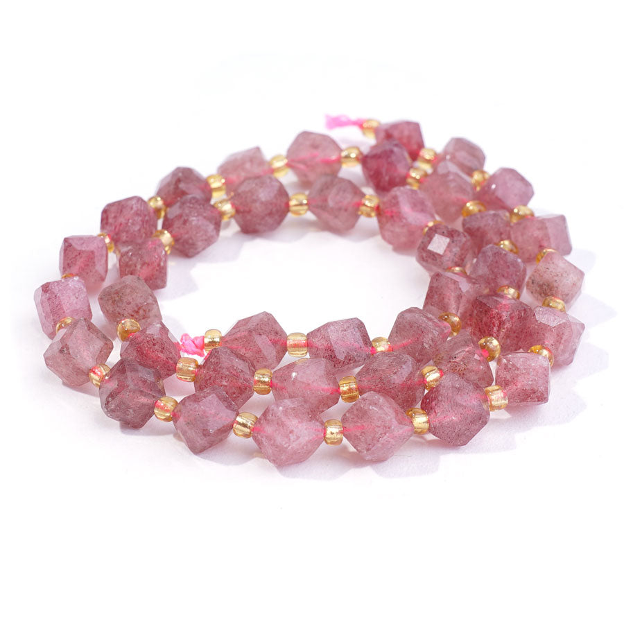 Strawberry Quartz 8x6 Table Cut Corner Drilled Cube - 15-16 Inch - Goody Beads