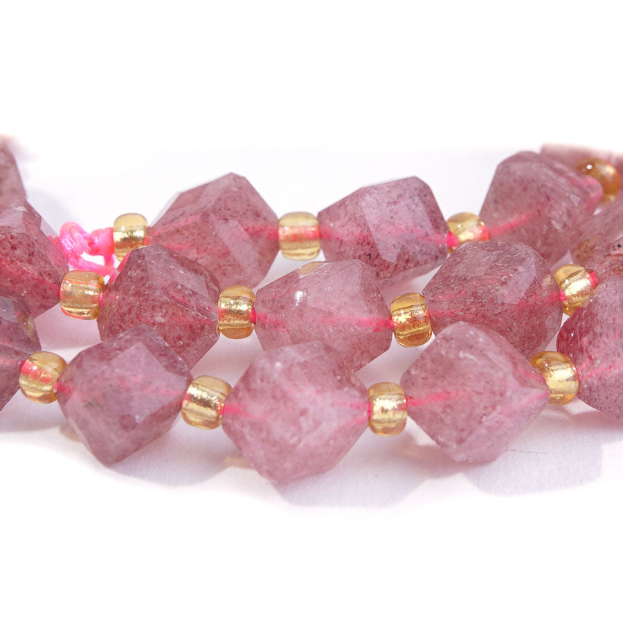 Strawberry Quartz 8x6 Table Cut Corner Drilled Cube - 15-16 Inch - Goody Beads