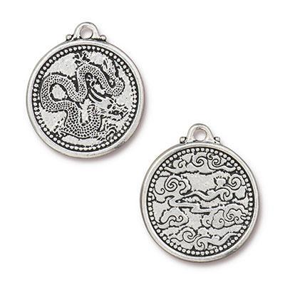 25x28mm Antique Silver Dragon Coin Pendant by TierraCast - Goody Beads