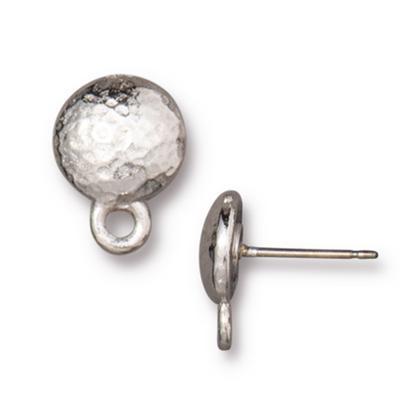 9mm Bright Rhodium Round Hammertone Post by Tierracast - Goody Beads