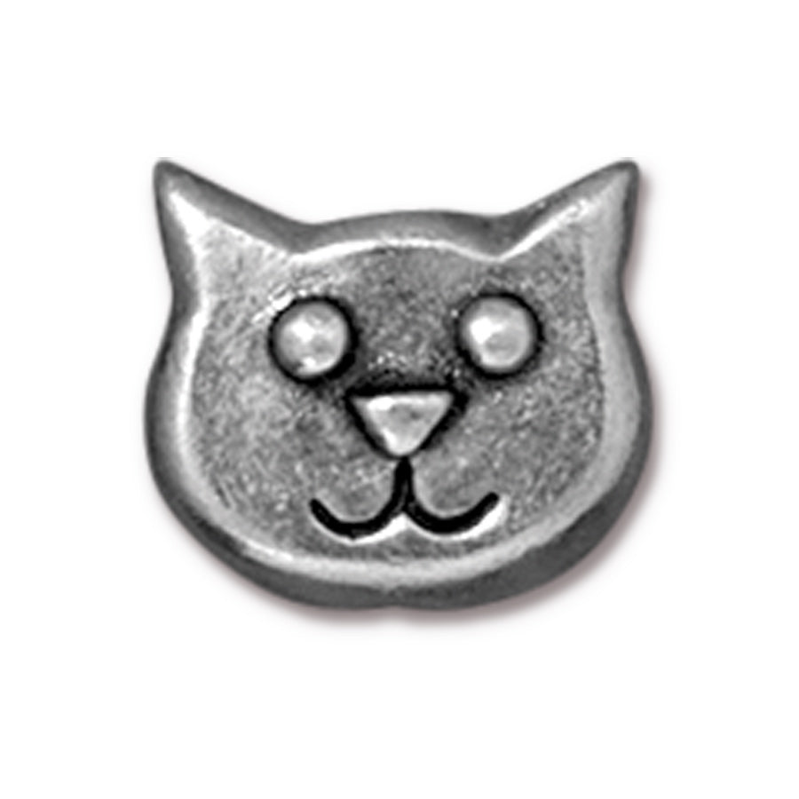 8.5mm Antique Pewter Cat Face Bead - Goody Beads