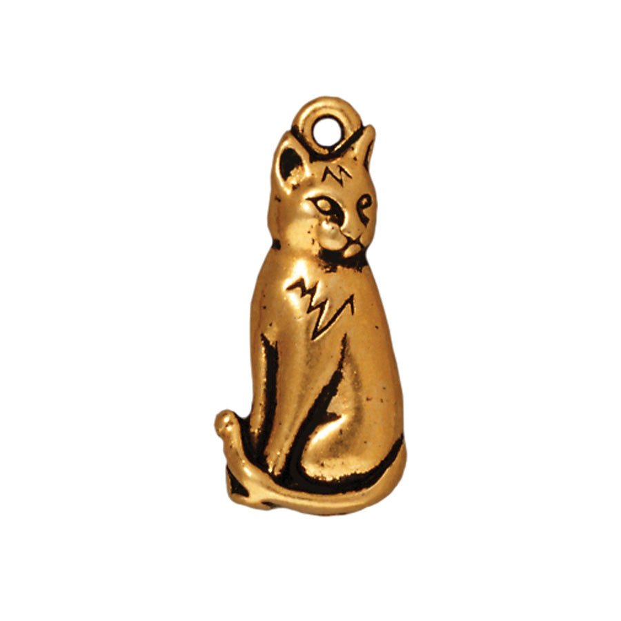 22mm Antique Gold Sitting Cat Charm by TierraCast - Goody Beads