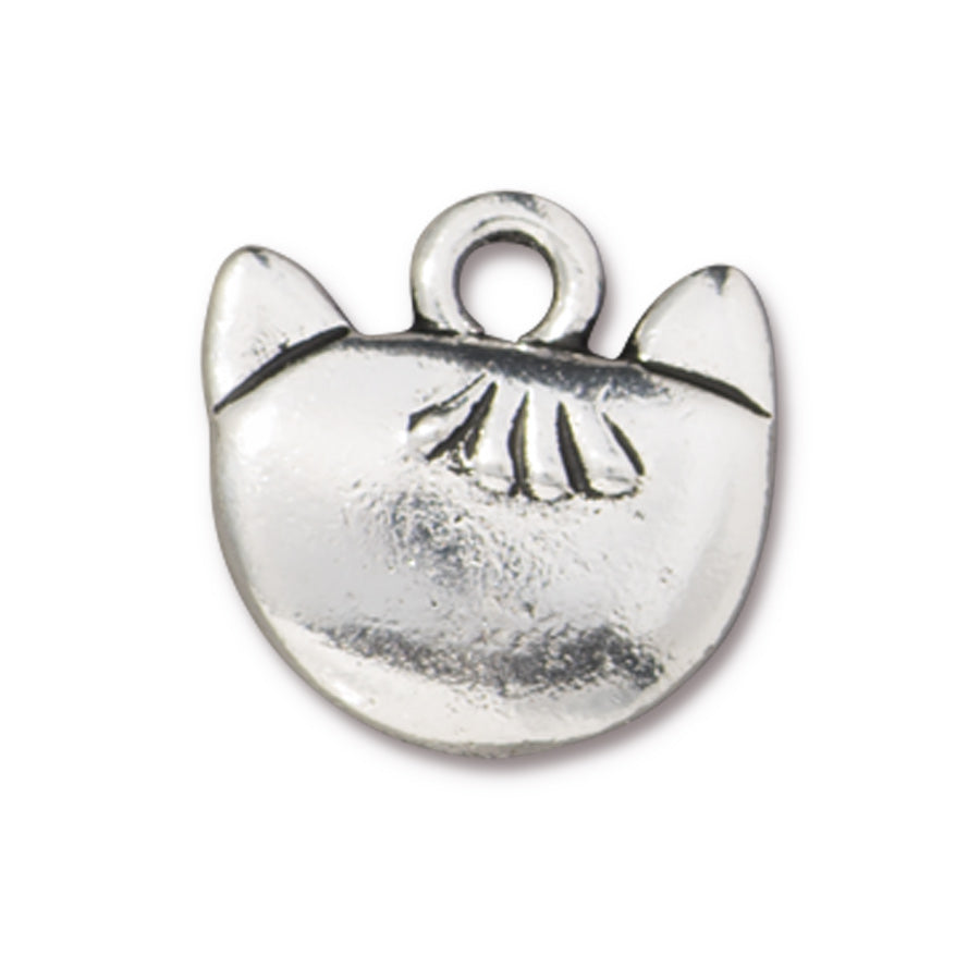 16mm Antique Silver Whiskers the Cat Charm by TierraCast - Goody Beads
