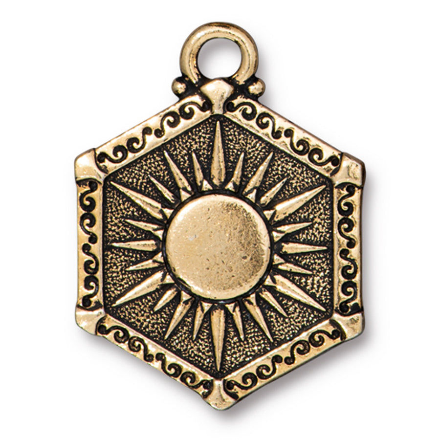 28mm Antique Gold Plated Sun & Moon Two-Sided Pendant By TierraCast - Goody Beads