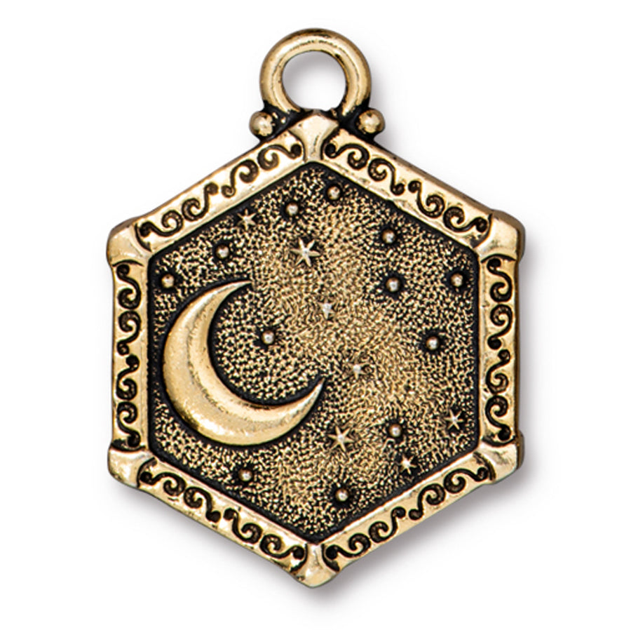 28mm Antique Gold Plated Sun & Moon Two-Sided Pendant By TierraCast - Goody Beads