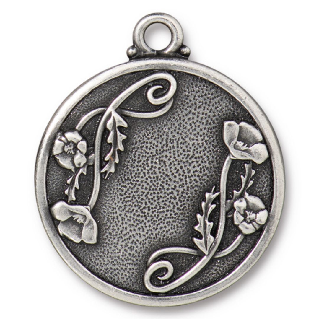 33mm Antique Pewter Poppy Bezel Pendant By TierraCast - Goody Beads