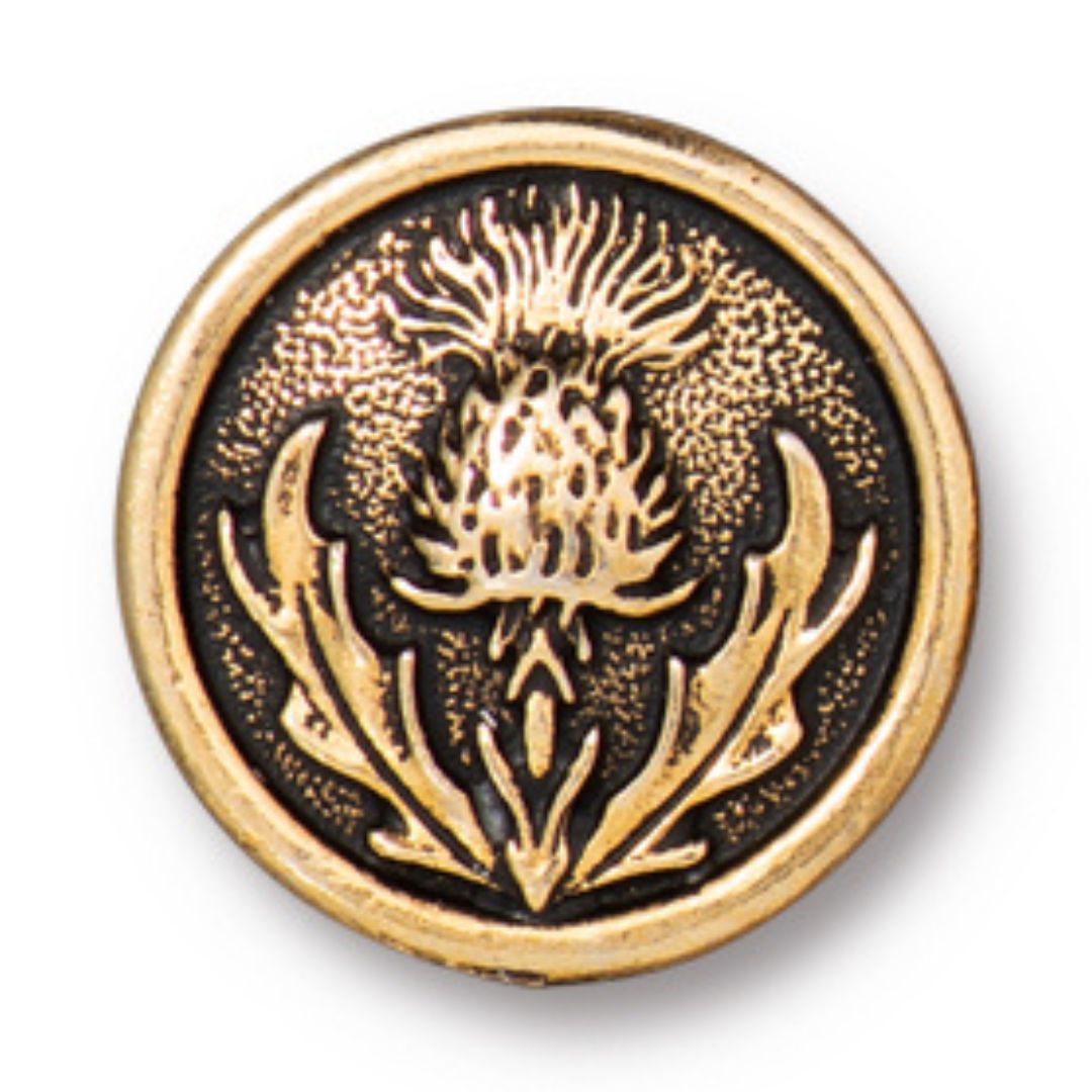 14.5mm Antique Gold Thistle Shank Button By TierraCast - Goody Beads