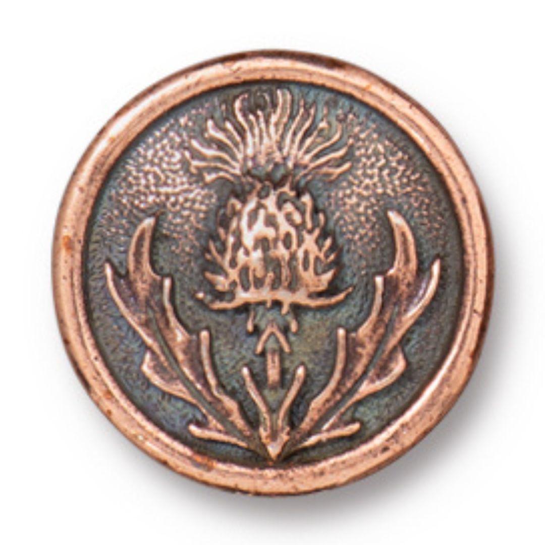 14.5mm Antique Copper Thistle Shank Button By TierraCast - Goody Beads
