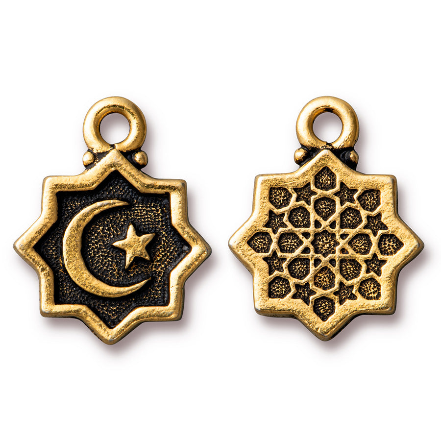 20mm Crescent Moon & Star Drop Charm by TierraCast - Antique Gold