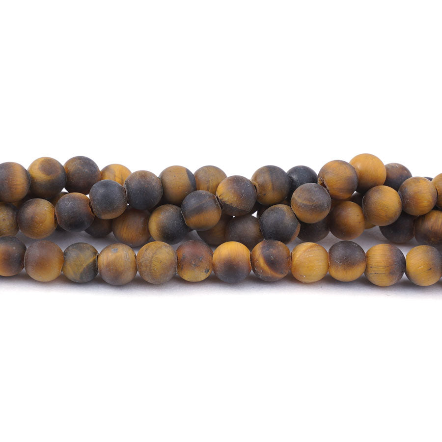 6mm Tiger Eye Natural Round Large Hole Matte - Large Hole Beads - Goody Beads