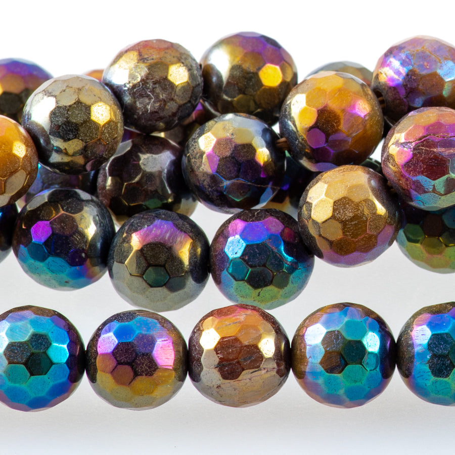 Tiger Eye 8mm Yellow/Blue/Golden Plated Round Faceted - Limited Editions