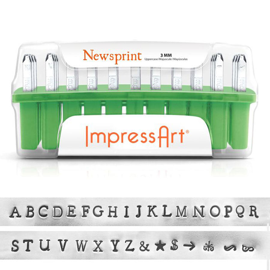 3mm Upper Case Newsprint Premium Metal Letters Stamping Set by ImpressArt - Goody Beads